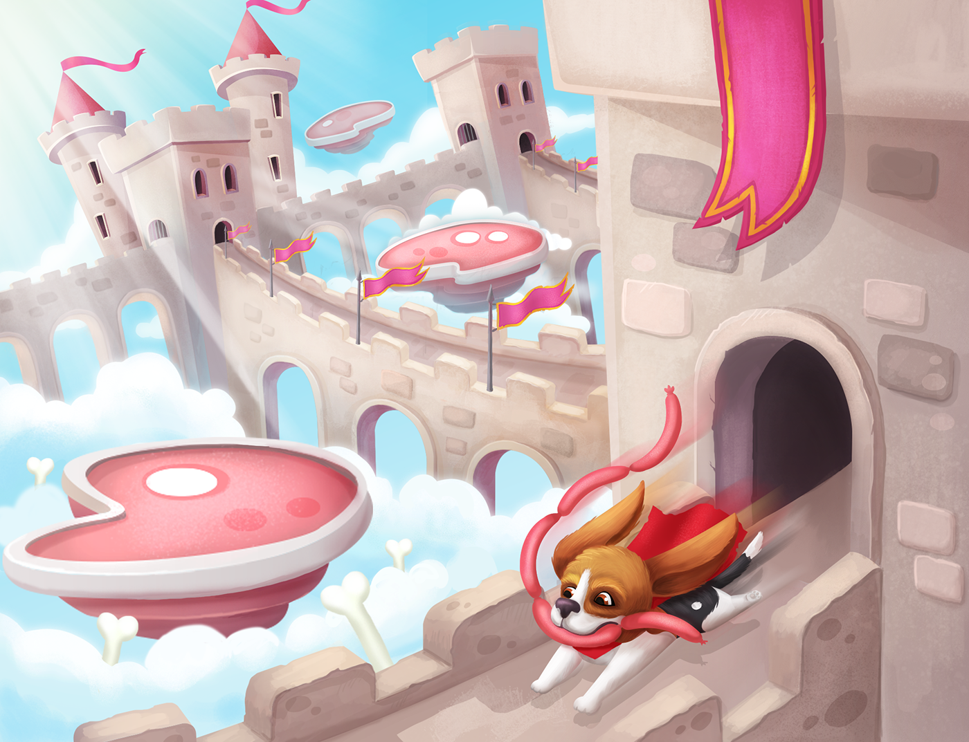 beagle ILLUSTRATION dog Castle sausage thief art SKY Character game.