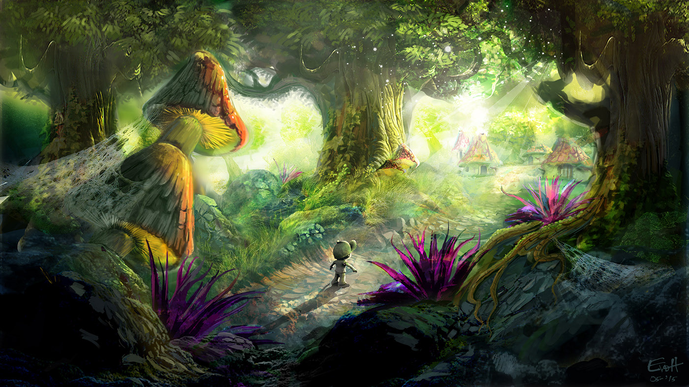 digital 2d digital painting Concetual Design forest environment fantasy gam...
