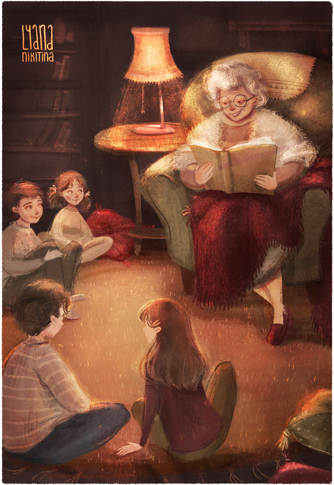 Читать сказки внутри. Мятная сказка иллюстрации. Бабушка рассказывает сказку.