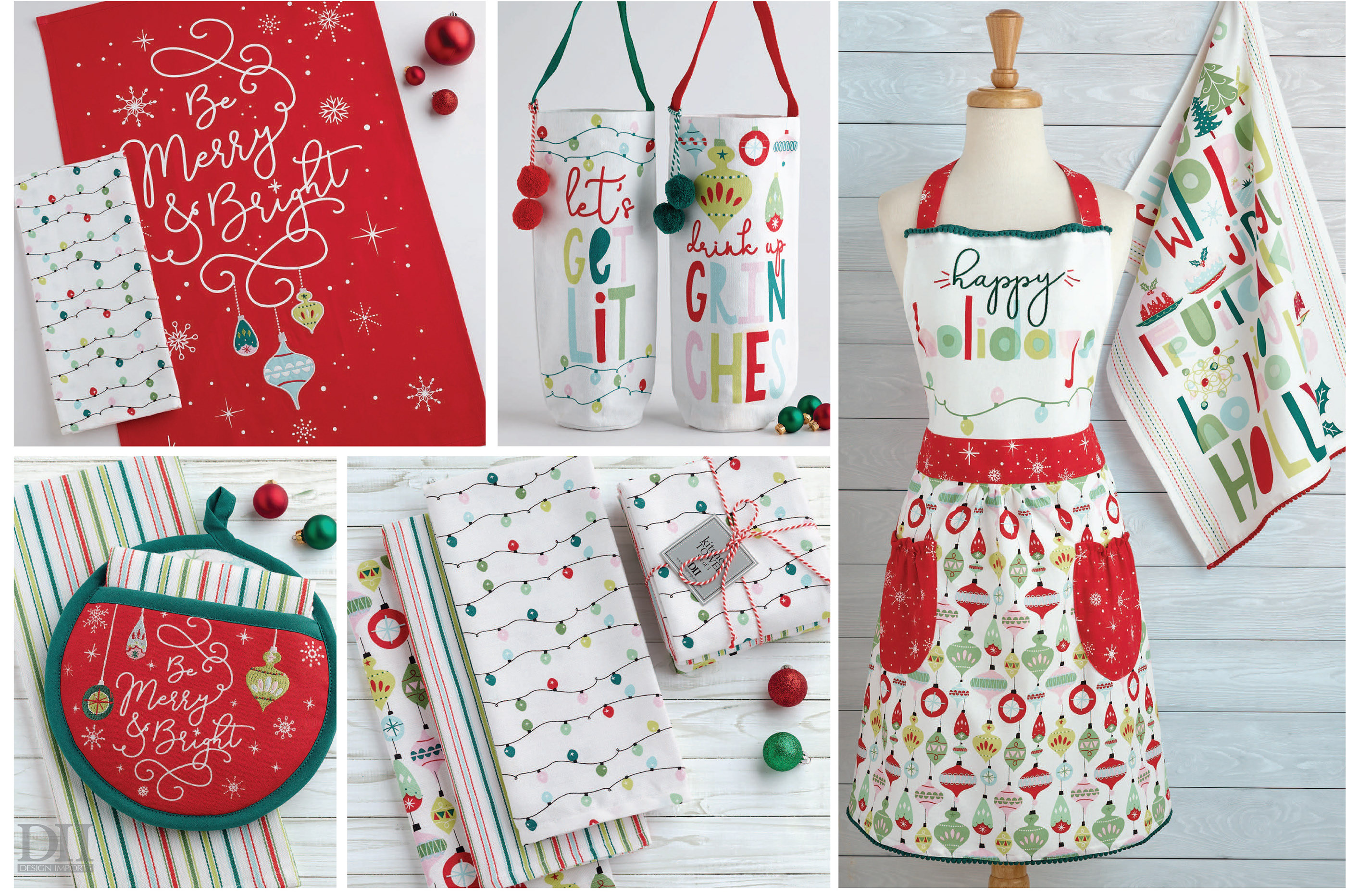 DII Design Imports "Merry & Bright"  Holiday Potholder & Dishtowel Gift Set 