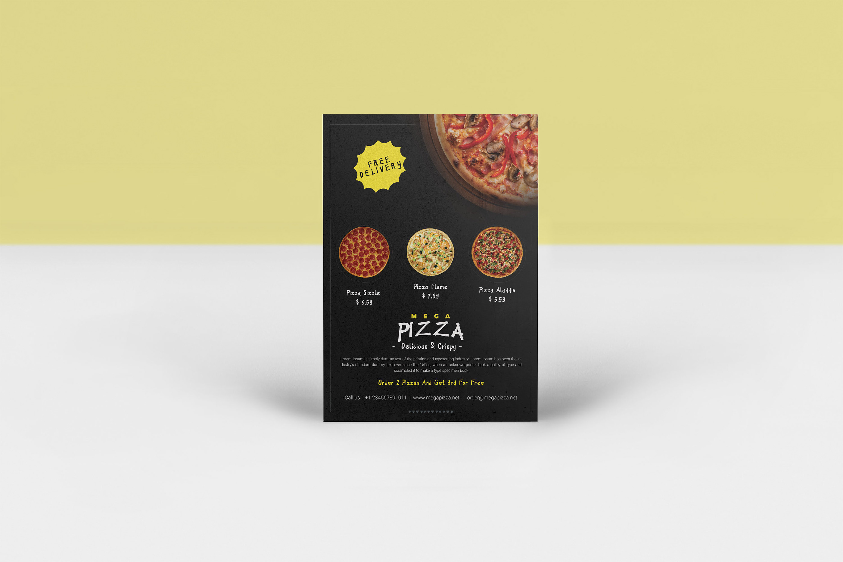 Download Free A4 A5 Pizza Restaurant Advertising Flyer On Behance PSD Mockups.