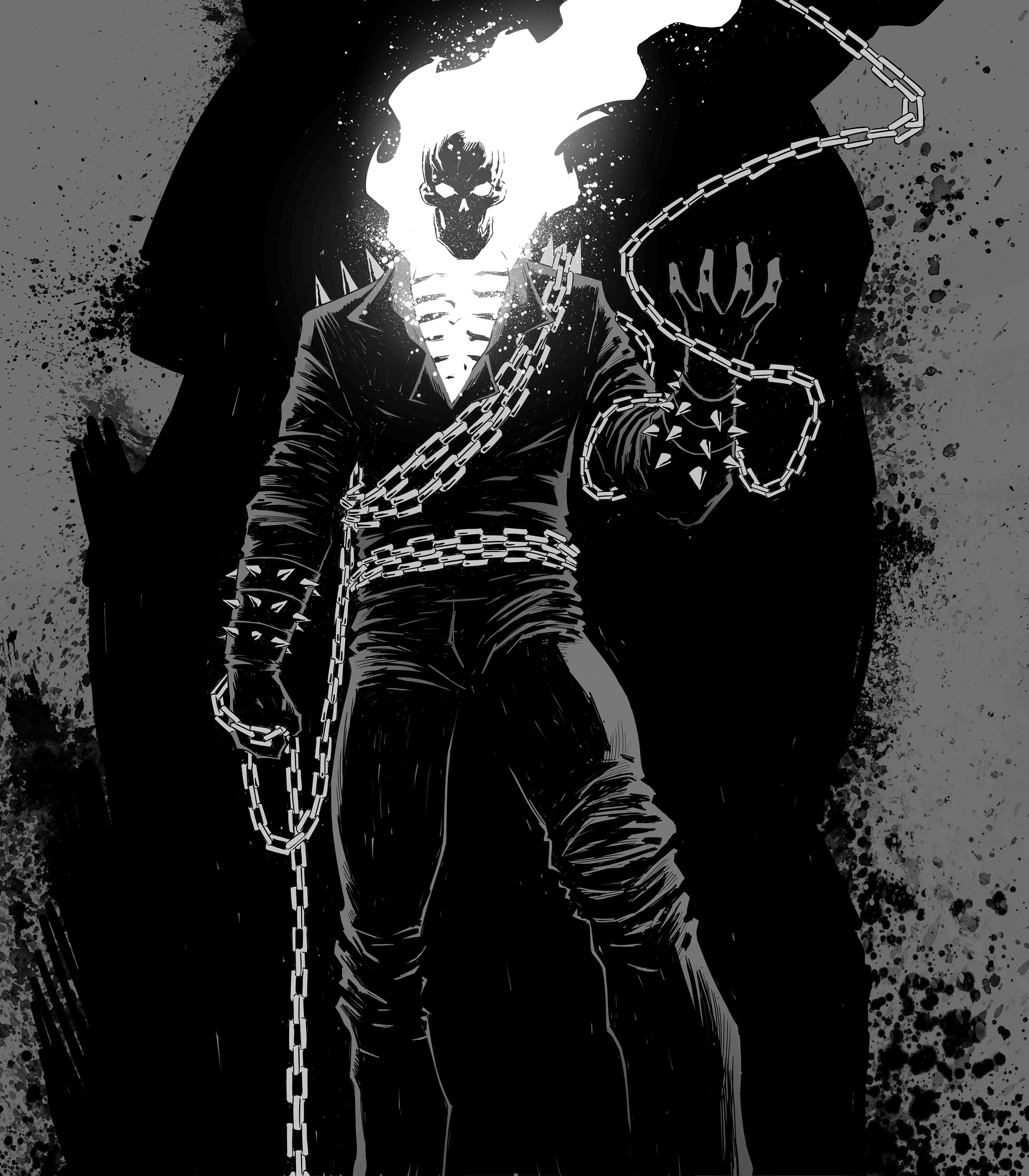 comicbook ghost rider marvel comics black and white SuperHero demon skull.