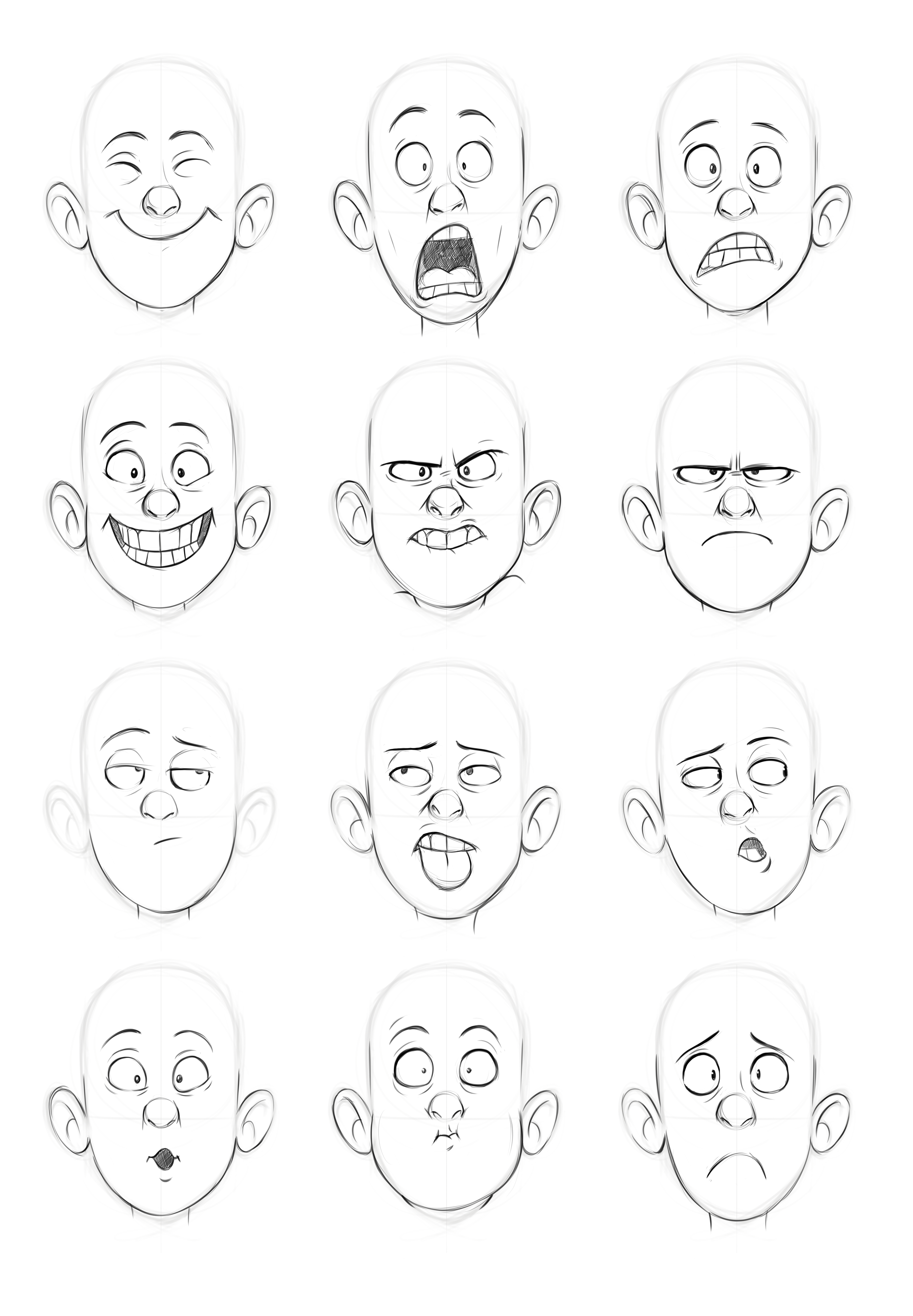 expressions happy frightened angry charicature faces cartoon.