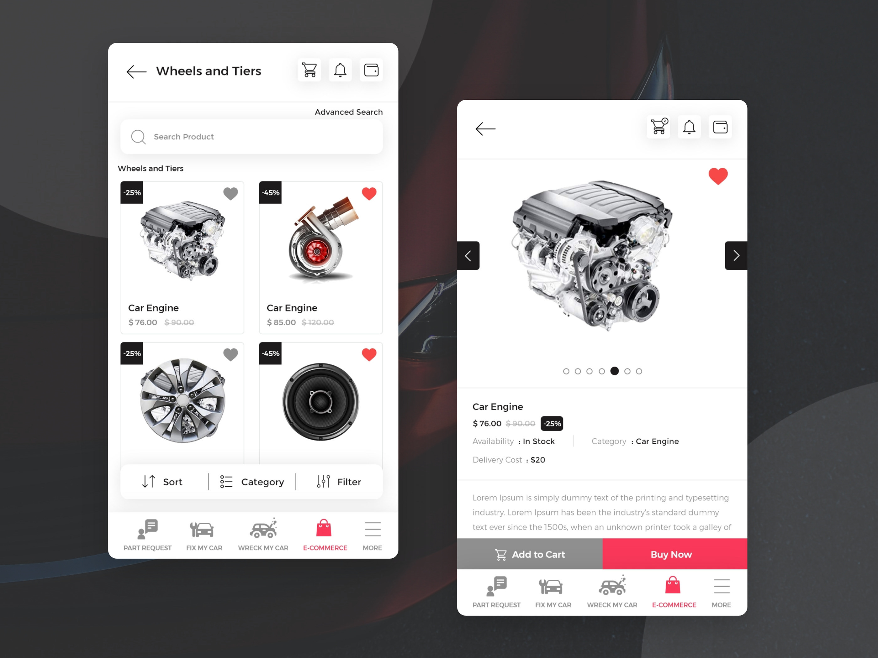 App parts. Car app UI Design. Car shop app Design. E Commerce app Design. Car Parts UI.