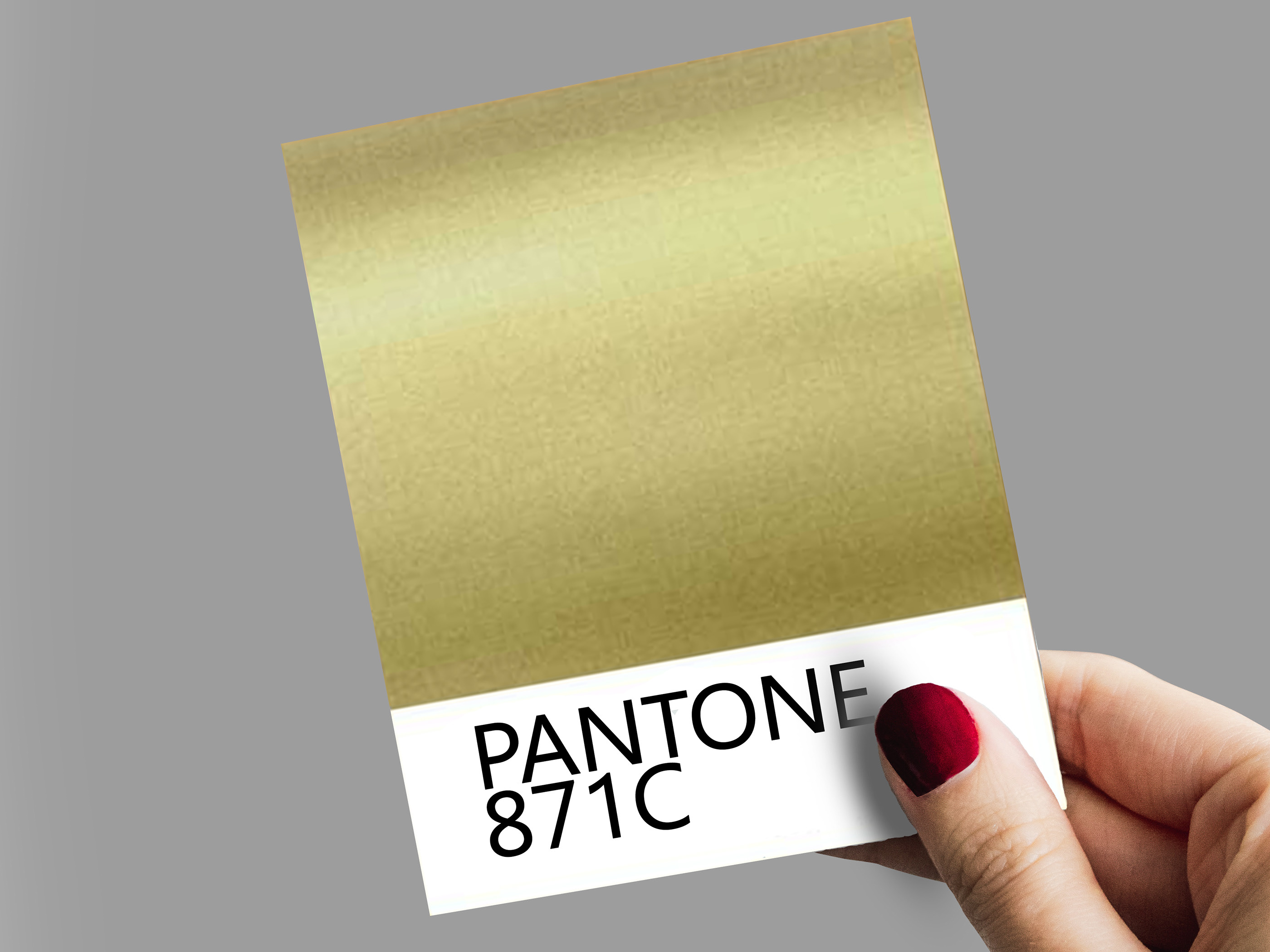 Pantone 871 C. CMYK 0%, 11%, 41%, 48. 