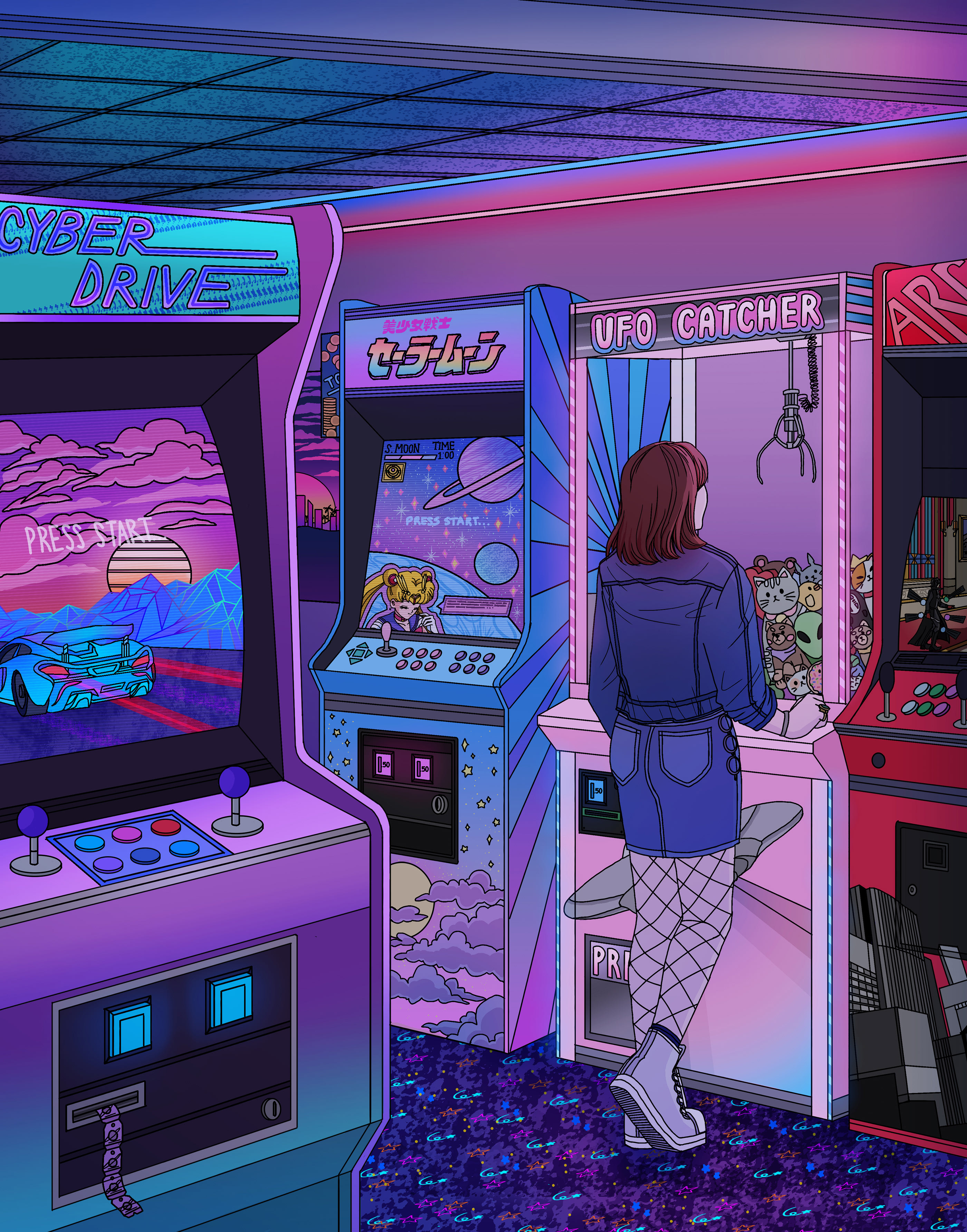 arcade neon Games vintage sci-fi amidstsilence concept Visual Development I...