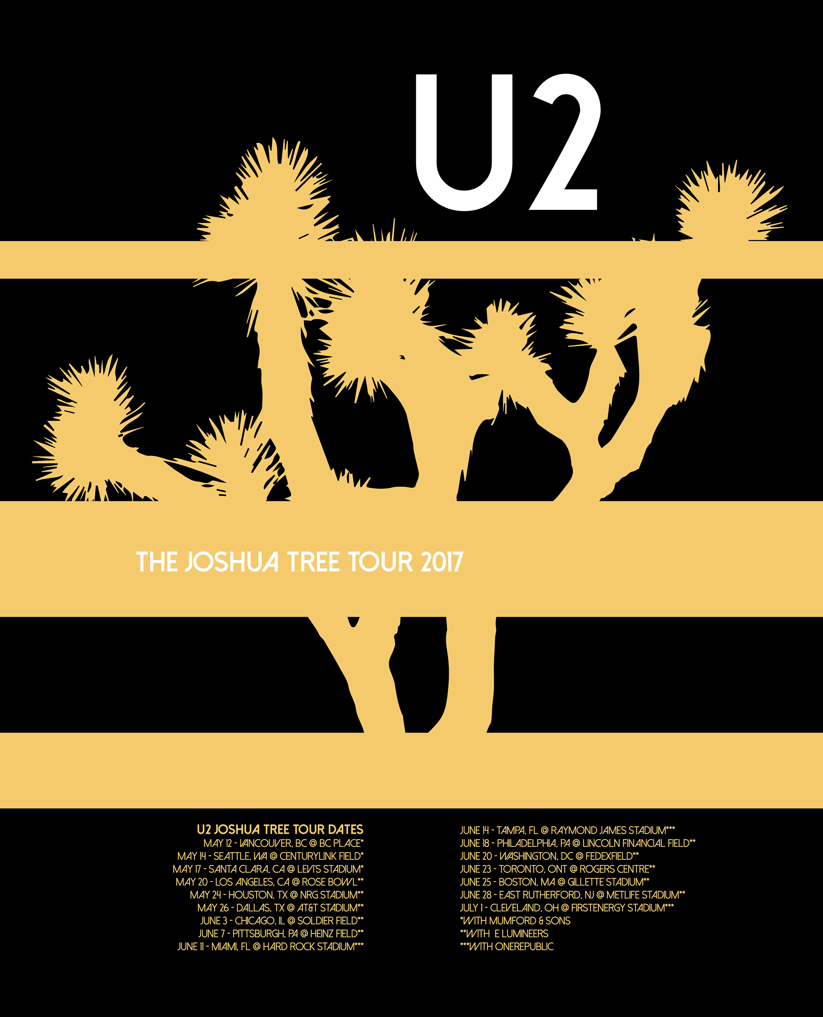 Poster U2 The Joshua Tree Tour 2017 Locandina Manifesto Quadro su Tavola Mdf 