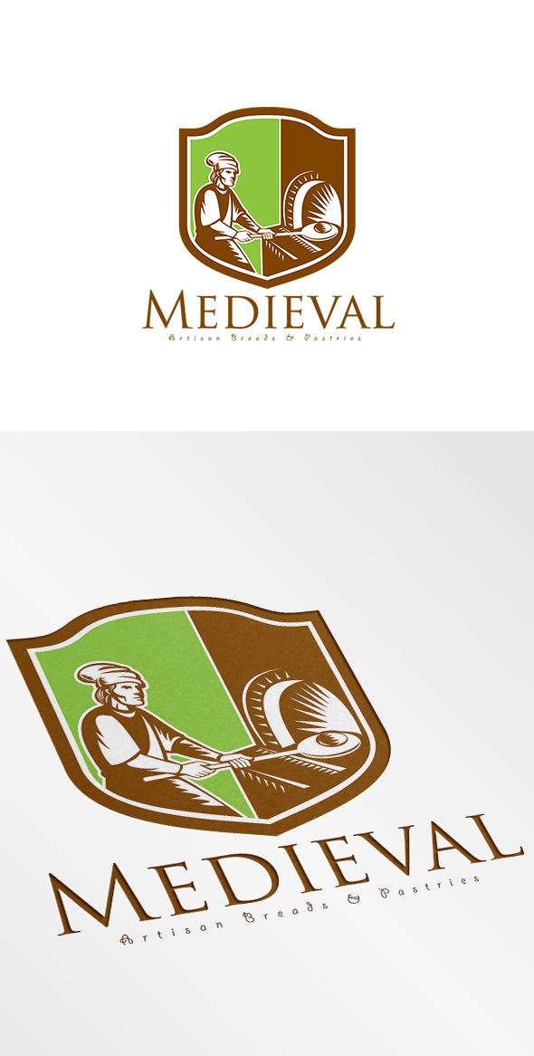 Medieval Artisan Breads logo artisan breads baker chef cook bread dough Pizza maker oven WoodFire open fire loaf holding
