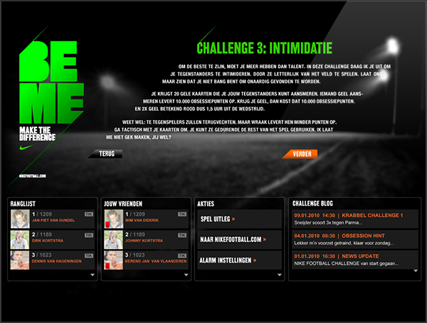 Nike Sneijder football Webdesign game challenge