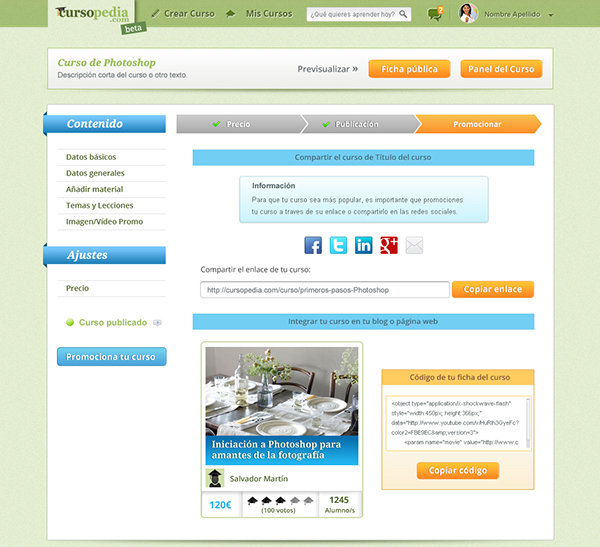 dashboard backoffice Webdesign green online courses Web Platform e-learning UI ux