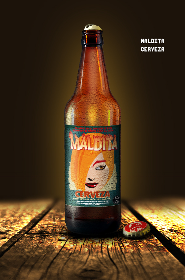 beer Maldita cerveza Lauren Bacall Label bottle tag design graphic watercolors