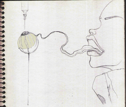bald experimenter syringe extracted eyeball octopus legs octopus ink Monocle tongue