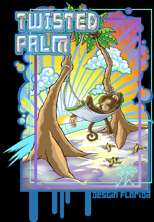 ilustration print monkey cartoon Hammock palm Tree  White sand Destin florida shirt tshirt sleep tourist
