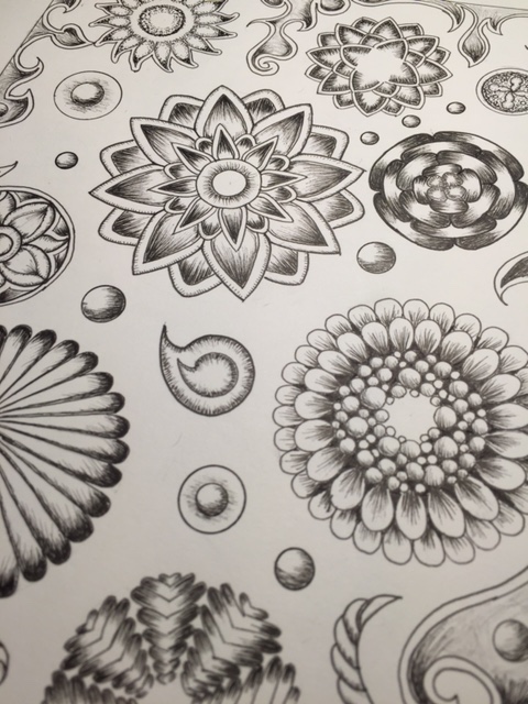 doodle pattern illustator Shades Flowers 3D blackandwhite frame dotswork