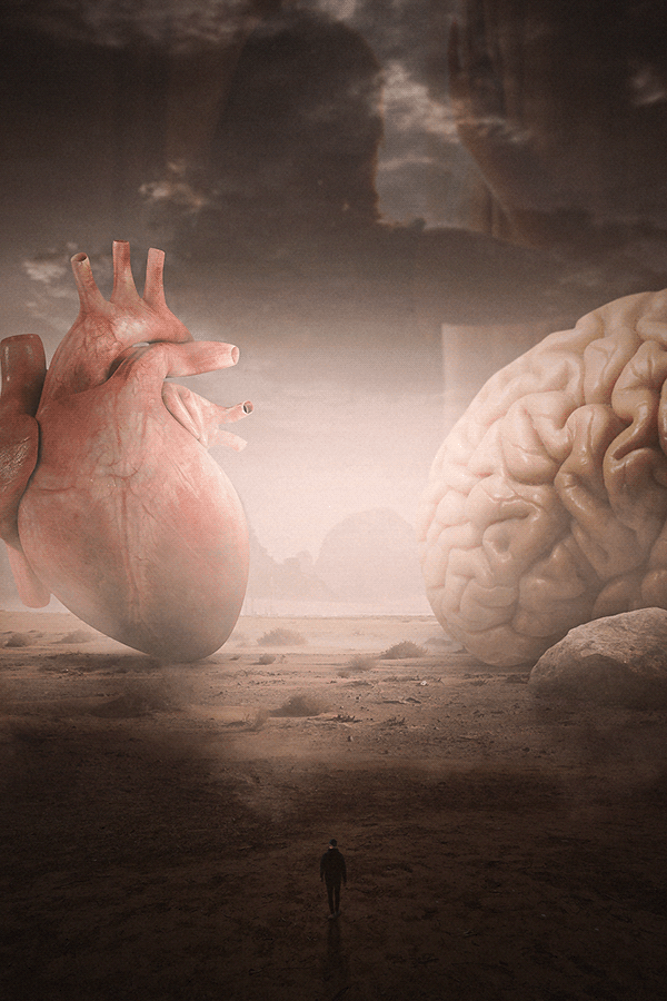 Conflict between mind and heart - photo manipulation