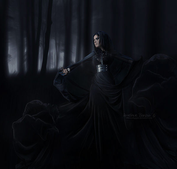 gothic dark black widow dress fabric skirt forest