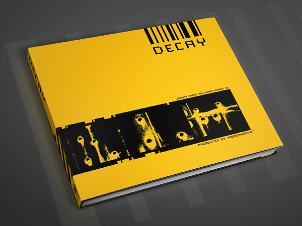 decay grunge techy Scifi Cyberpunk yellow black stripes cover dustjacket book resource spreads texture textural rust