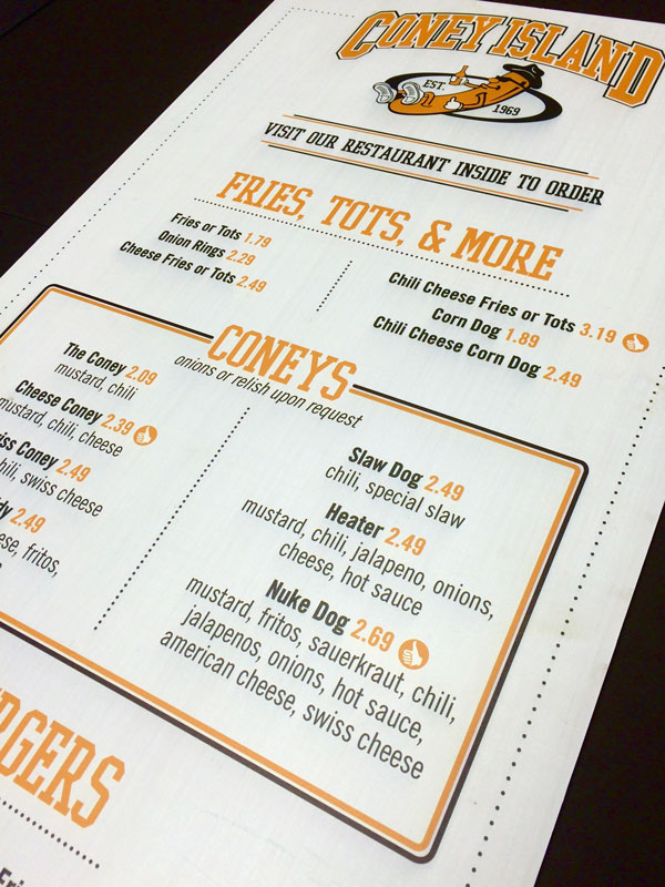 menu design coney island restaurant hot dog