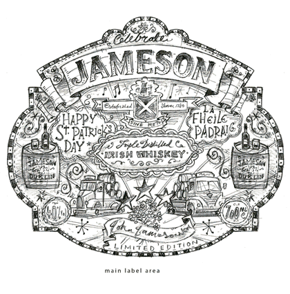 jameson Whiskey Label dublin packaging design bottle illustrated barcode HAND LETTERING limited palette heart limited edition map Fun