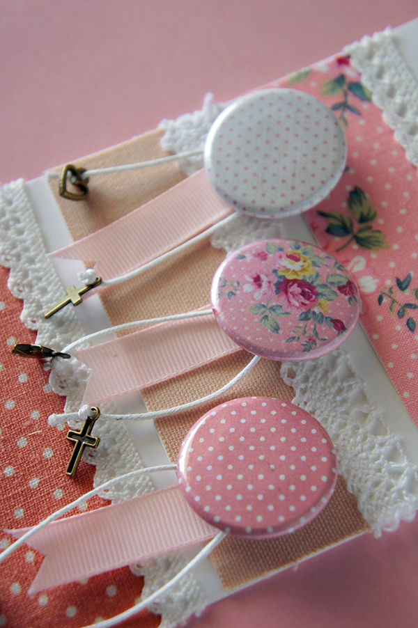christening tag vintage floral fabric handmade pins Greece Invitation invitation girl dots laces