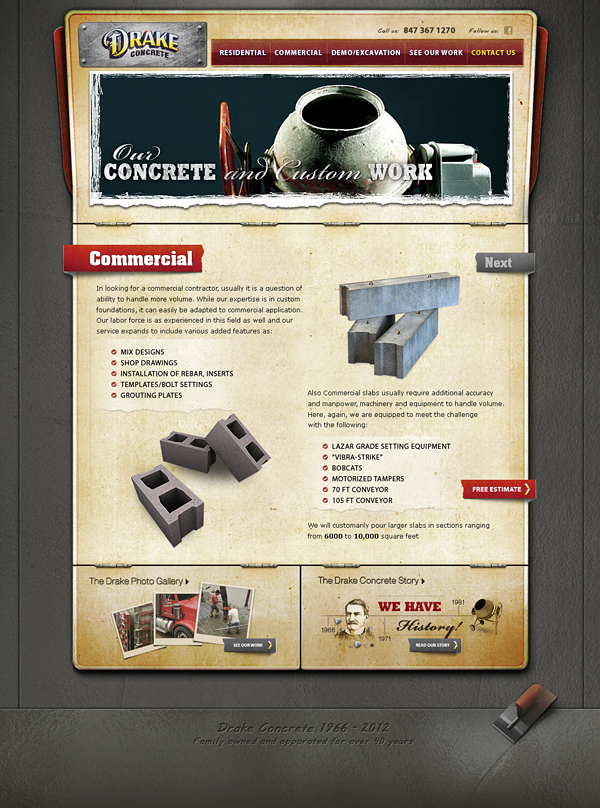 construction  Website design concrete cement rugged grunge Blue Collar 3d design