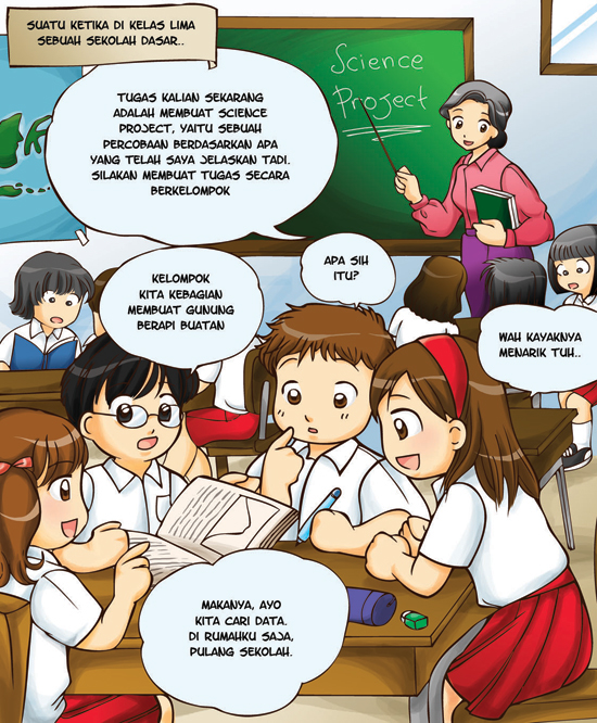 children Education story book comic volcano