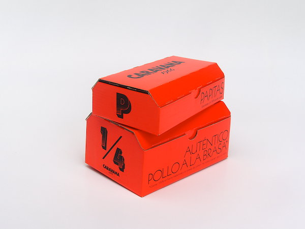 caravana boxes brasa naranja cardboard IS Creative Studio Richars Meza pollo rotisserie chicken