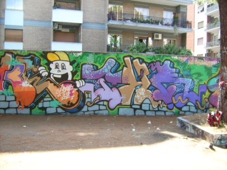 Graffiti murales spray cans art Vela the crew color wall train