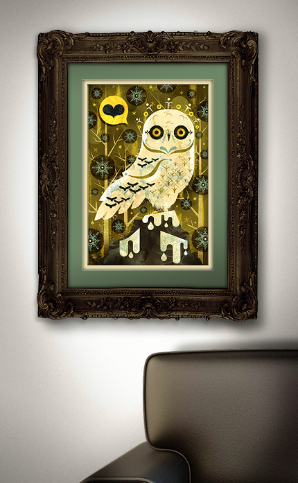 owl Custom snowy holidays limited edition giclee print Cerriteno