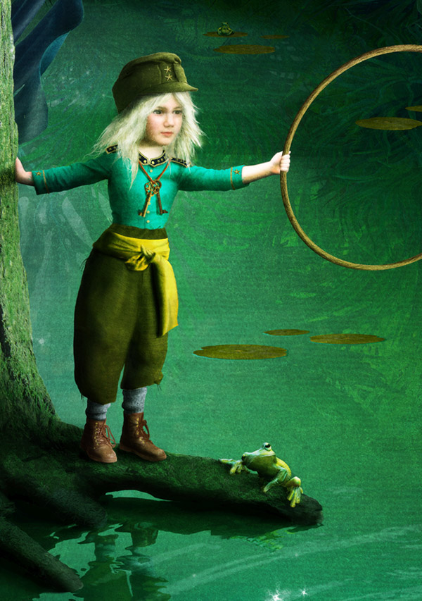frog jungle childrenbook green finart mixedmedia fairytale Poetry  SUREAL girl