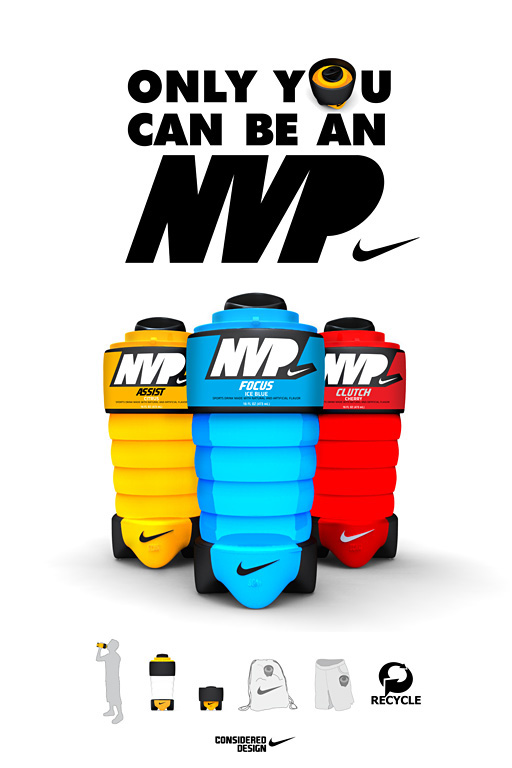 Nike nvp mvp sports drink sports drink product brand Extension Collapsible green Go Green recycle considered 2011 innovation new system vending Web series game player athlete team concept shoe color Liquid