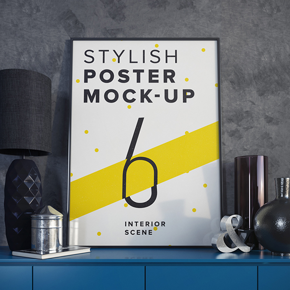 poster mock-up template Render contemporary modern 3d render showcase presentation print Mockup mockups stylish Interior