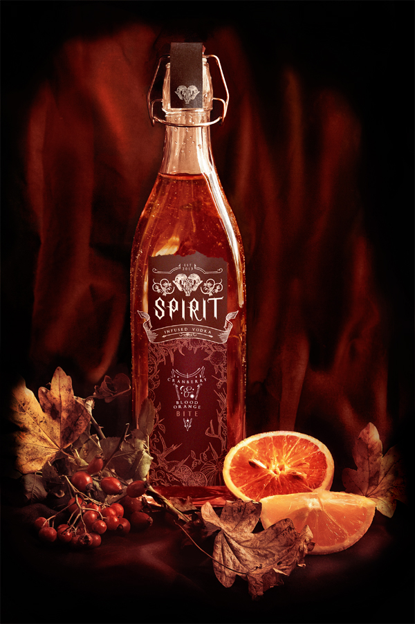 Halloween Vodka identity spirit etching ghost occult bottle Label Victorian