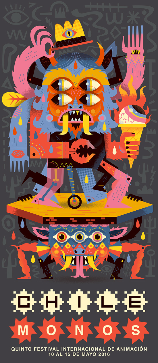 illus Paris niark1 poster design gig silkscreen festival musicconcert visual Character graphic monster Retro cartoon