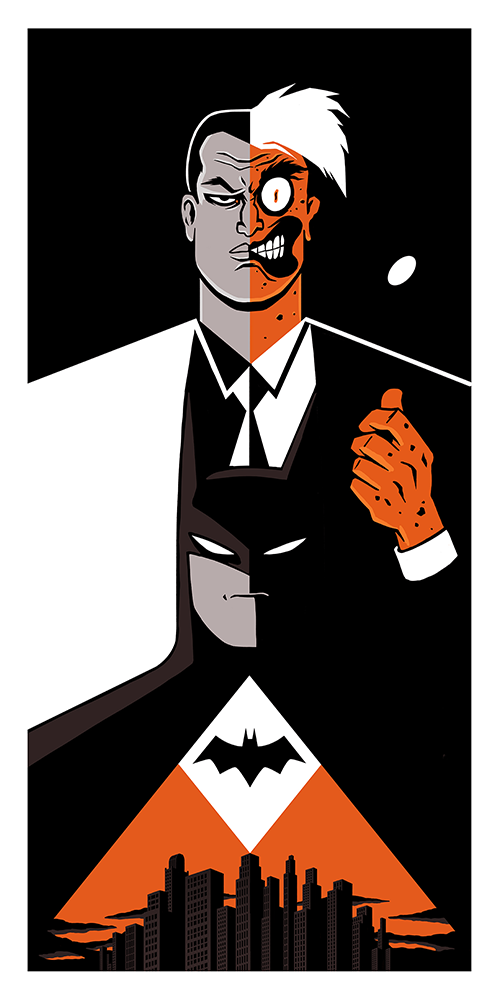 batman joker Bruce Wayne two faces animated serie poster affiche orange dark