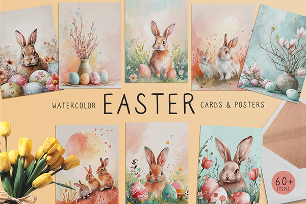 Watercolor Easter Cards & Posters
