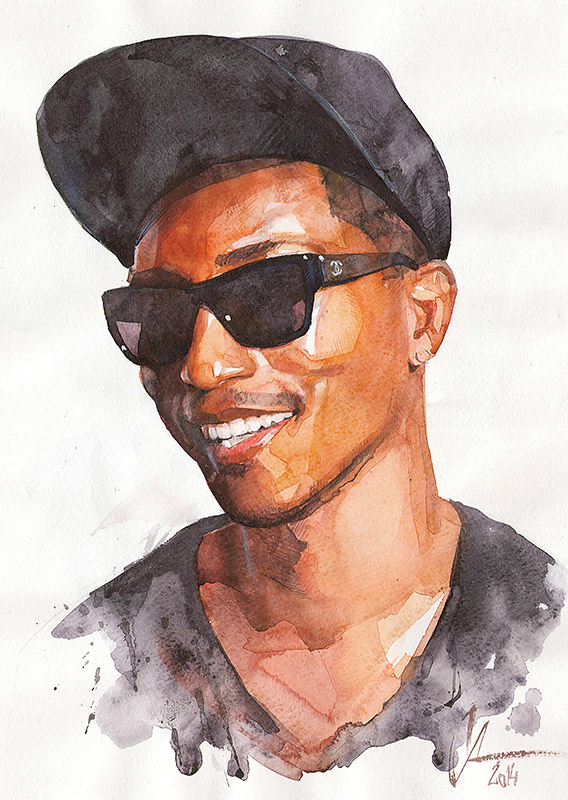 dzivnel watercolor Pharrell happy