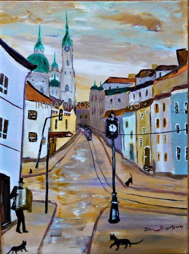acrylic painting artwork Old cities