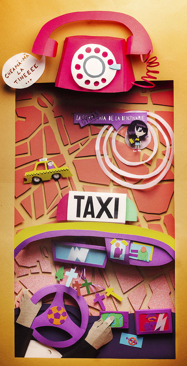 paper cardboard taxi phone telephone Retro cell phone GPRS android map city change evoluton