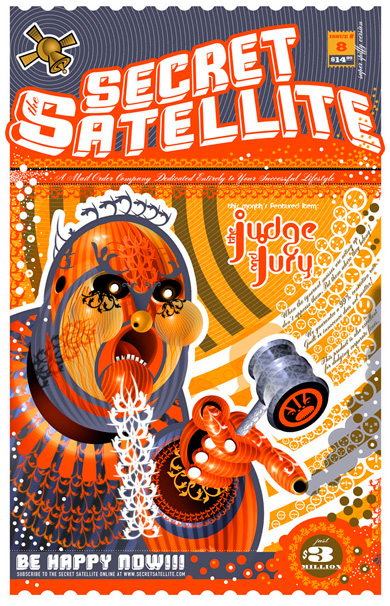 satellite Cat mouse sarcasm Parody humor cynical satire colorful circus poster Circus flyer bright Fun silly whimsical donkey beatle bug horse circus trainer Martini booze alcohol news bobble head zombie zombies kristian olson type ruler