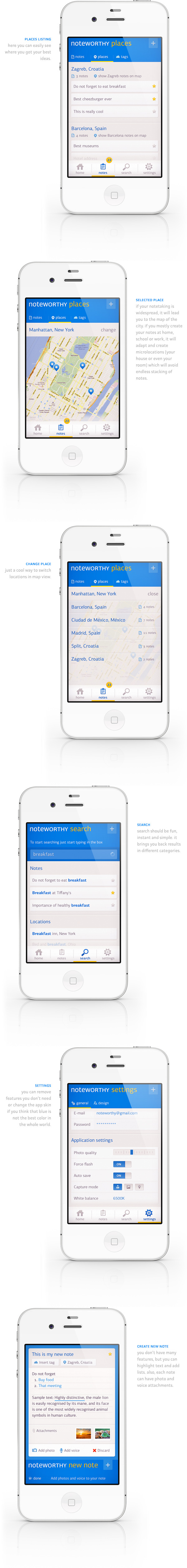 app note iphone interactive Interface  UI  UX menu  unity twitter notetaking concept  login  Map geolocation