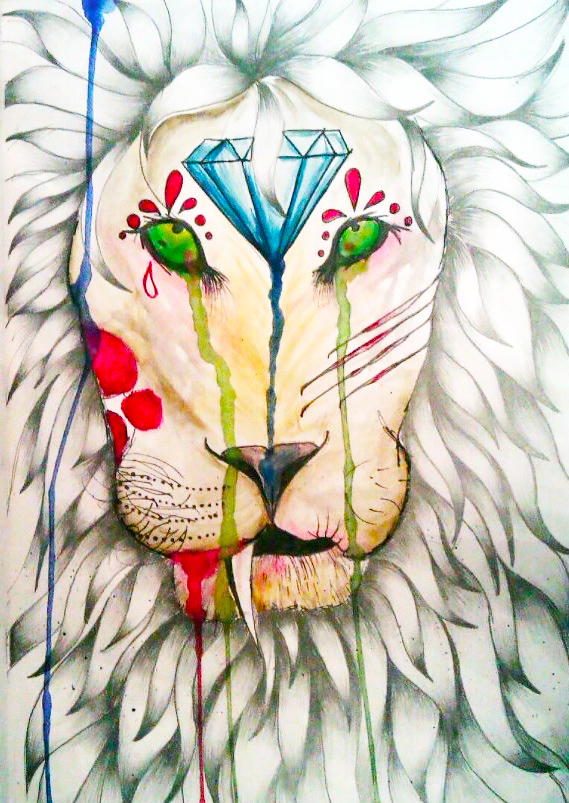lion watercolor pencil