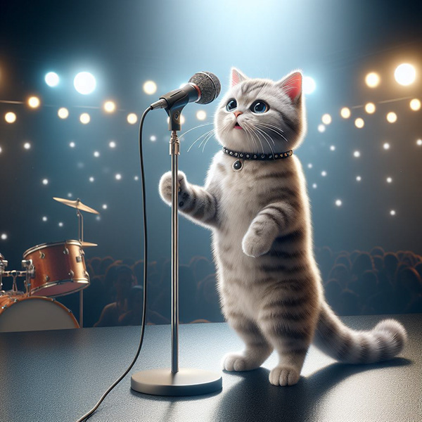 "Cat Singing In The Stage" Create By Bing (AI)