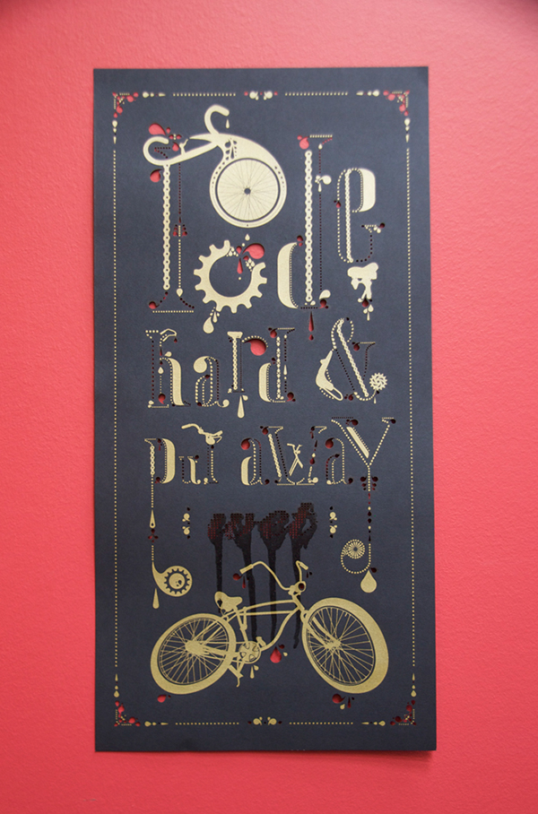 Artcrank poster Bike laser cut type design minneapolis