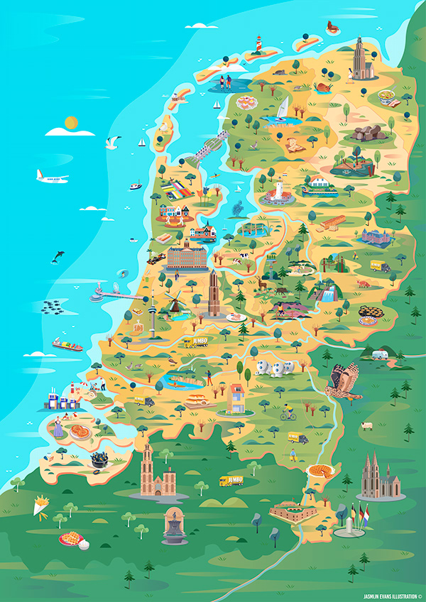 Illustrated map of The Netherlands