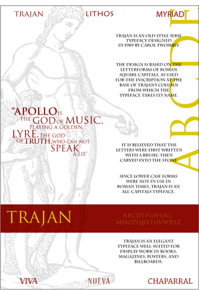 print cards typefaces greek trajan Lithos myriad Viva nueva chaparral Carol Twombly