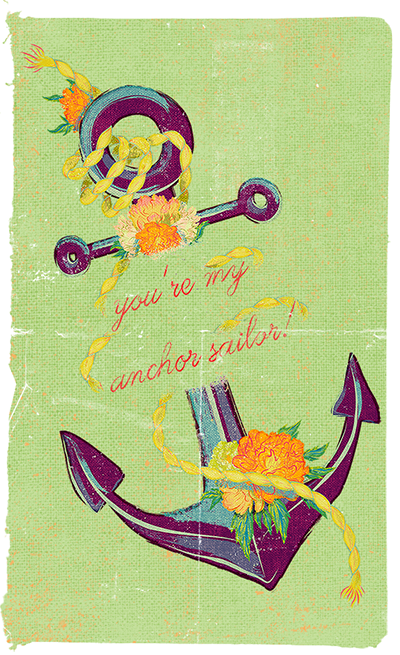 Illustrator photoshop vintage Retro vector type Hand Lettered anchor Sailor Flowers rope