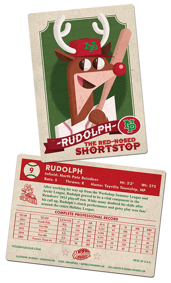 Rudolph reindeer baseball card Holiday Christmas