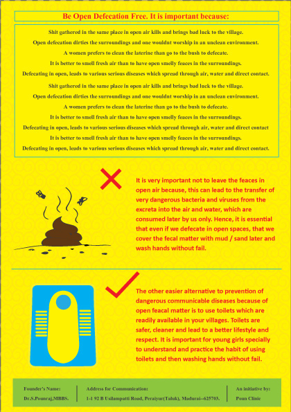 Kiruku design poster pamphlet Education  health wash hands Yoga meditate open defeacation toilets