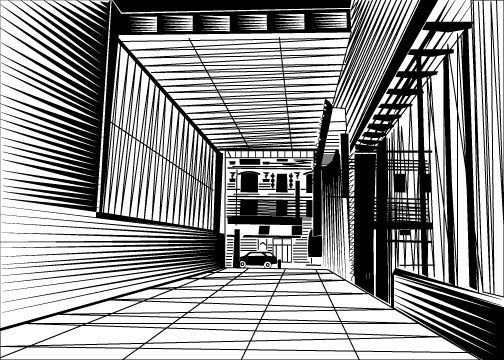 line drawing sketch black & white digital illustration new york city amoeba Coffee